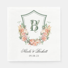 Perzik Bloemen Crest Trouwfeest Servet
