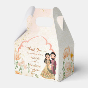 Perzik bloemen cute Indiase bruid koppel aangepast Bedankdoosjes