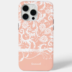 Perzik Bloemen Damask Kies kleur iPhone 15 Pro Max Hoesje