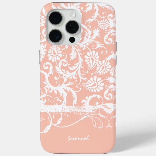Perzik Bloemen Damask Kies kleur Case-Mate iPhone Case (Achterkant)