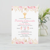 Perzik Bloemen Eerste Communie Elegante Kelk Kaart (Staand voorkant)