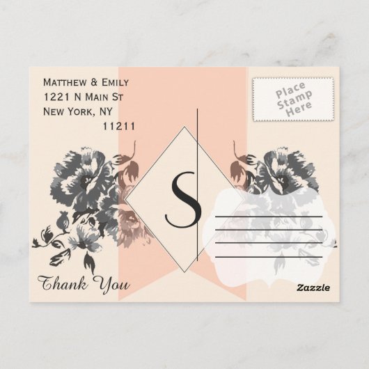 Perzik  Bloemen en Streep Briefkaart (Achterkant)