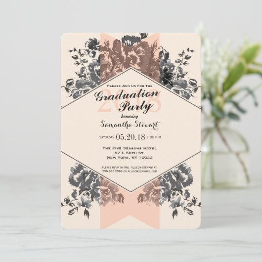 Perzik  Bloemen en Streep Kaart (Staand voorkant)