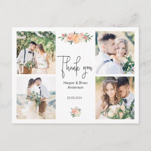 perzik Bloemen Foto bruiloft Dank u Briefkaart (Voorkant)