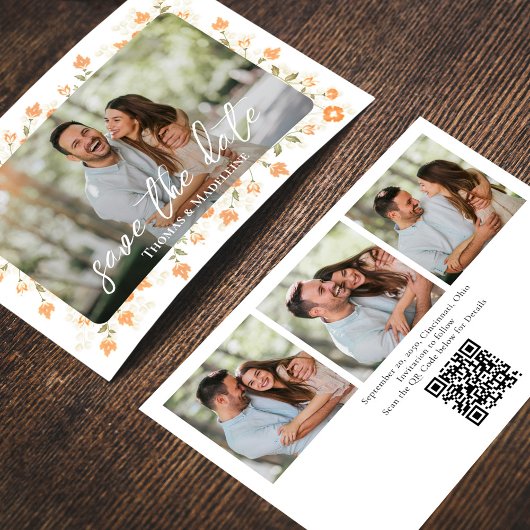 Perzik Bloemen Fotocollage bruiloft Save The Date