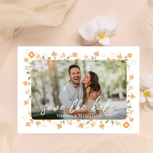 Perzik Bloemen Fotocollage bruiloft Save The Date