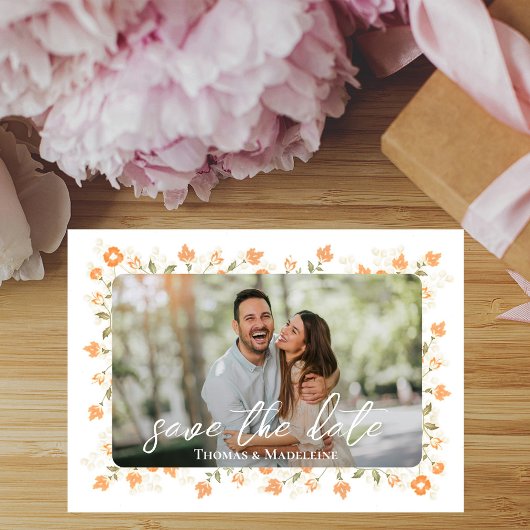 Perzik Bloemen Fotocollage bruiloft Save The Date