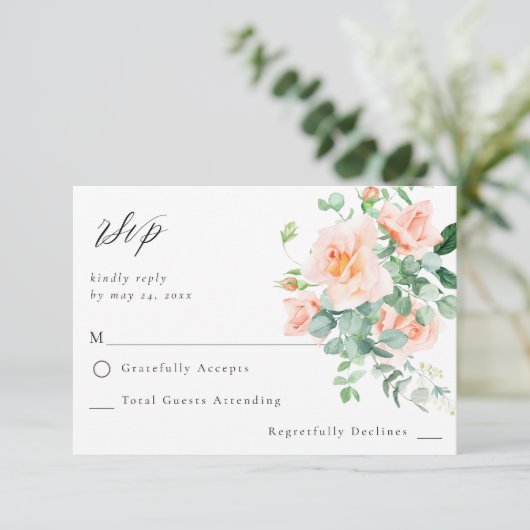 Perzik Bloemen geen Maaltijd RSVP V3 Kaartje (Staand voorkant)