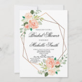 Perzik Bloemen Geometrische Bruids Douche Uitnodig Kaart (Voorkant)