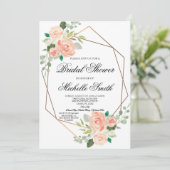 Perzik Bloemen Geometrische Bruids Douche Uitnodig Kaart (Staand voorkant)