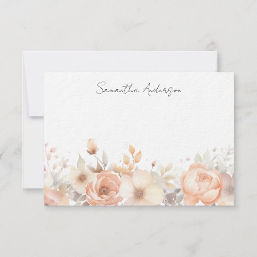 Perzik Bloemen Gepersonaliseerde Flat Note Kaart Notitiekaartje (Voorkant)