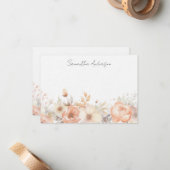 Perzik Bloemen Gepersonaliseerde Flat Note Kaart Notitiekaartje (Voorkant / Achterkant in situ)