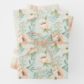 Perzik Bloemen geruit inpakpapier Vel (In situ)