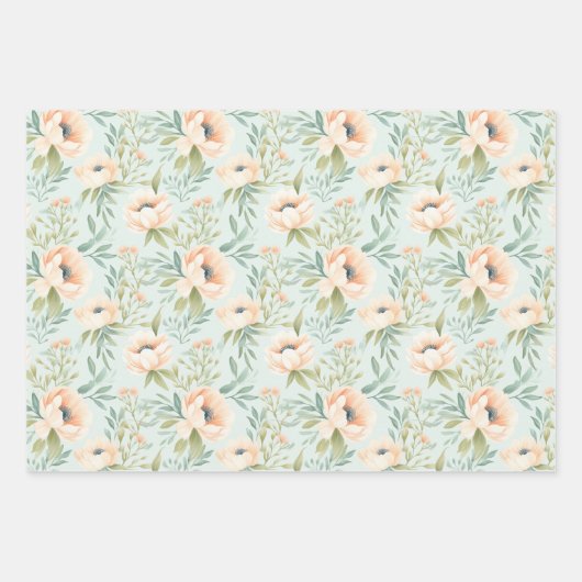 Perzik Bloemen geruit inpakpapier Vel (Voorkant)