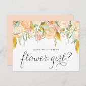 Perzik Bloemen Goud Folie Wil Je Mijn Bloemenmeisj Uitnodiging Briefkaart (Voorkant / Achterkant)