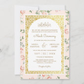 Perzik Bloemen Gouden Boog Moslim Bruiloft Kaart (Voorkant)