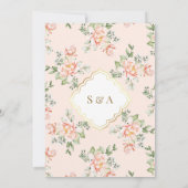 Perzik Bloemen Gouden Boog Moslim Bruiloft Kaart (Achterkant)