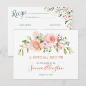 Perzik bloemen & groen, bruidsuitnodiging recept briefkaart (Voorkant / Achterkant)