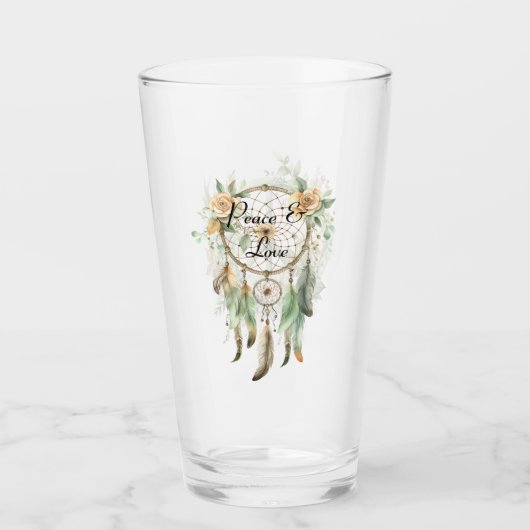 Perzik Bloemen Groene Droom Catcher Vrede Glas (Voorkant)