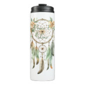 Perzik Bloemen Groene Droom Catcher Vrede Thermosbeker (Voorkant)