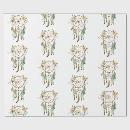 Perzik Bloemen Groene Droomvanger Verjaardag Cadeaupapier (Vlak)