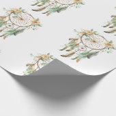 Perzik Bloemen Groene Droomvanger Verjaardag Cadeaupapier (Hoek)