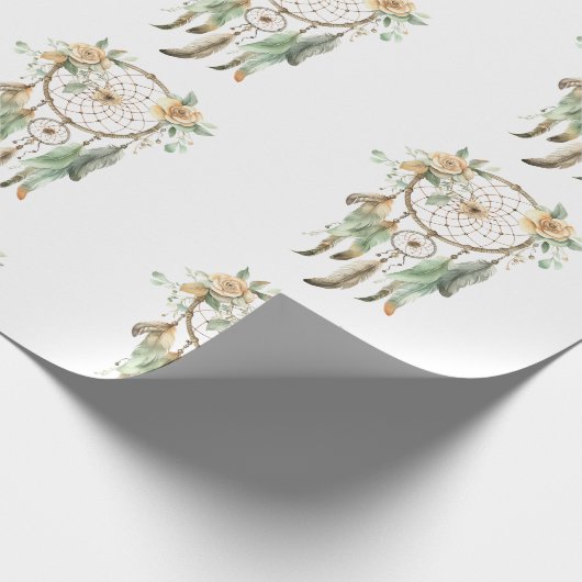 Perzik Bloemen Groene Droomvanger Verjaardag Cadeaupapier (Hoek)