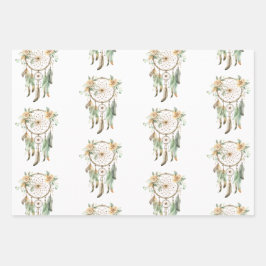 Perzik Bloemen Groene Droomvanger Verjaardag Inpakpapier Vel