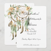 Perzik Bloemen Groene Droomvanger Verjaardag Kaart (Voorkant / Achterkant)