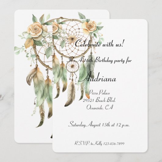 Perzik Bloemen Groene Droomvanger Verjaardag Kaart (Voorkant / Achterkant)