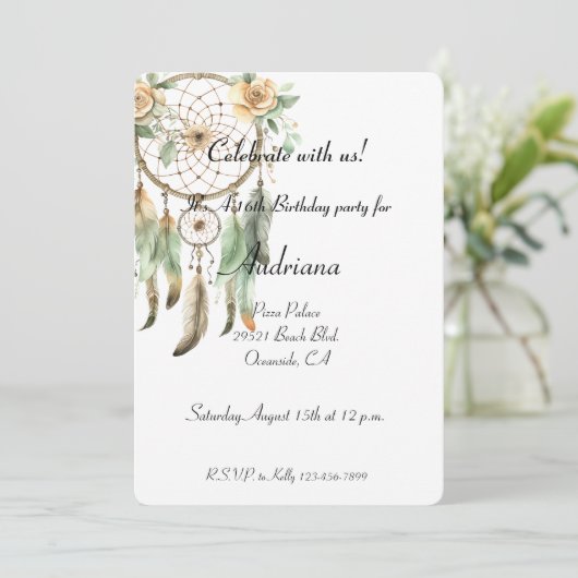 Perzik Bloemen Groene Droomvanger Verjaardag Kaart (Staand voorkant)