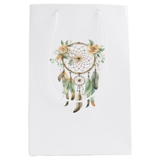 Perzik Bloemen Groene Droomvanger Verjaardag Medium Cadeauzakje (Voorkant)