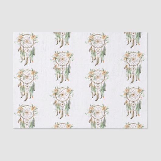 Perzik Bloemen Groene Droomvanger Verjaardag Tissuepapier (Voorkant)