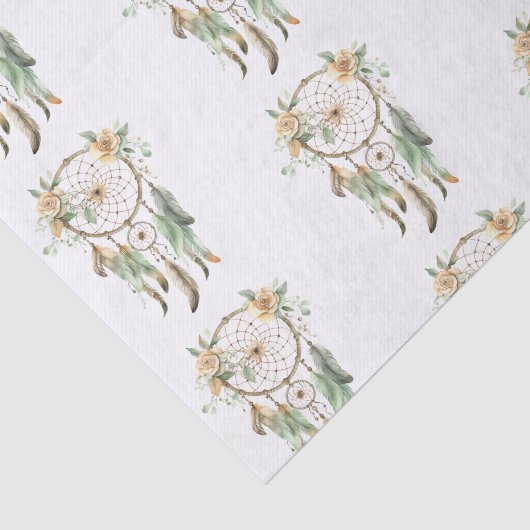 Perzik Bloemen Groene Droomvanger Verjaardag Tissuepapier (Detail)