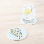 Perzik Bloemen Groene Veren Droomvanger Zandsteen Onderzetter (Zijkant)