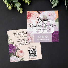 Perzik Bloemen Haar Salon Stylist QR Code Vierkante Visitekaartje