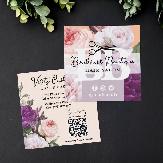  Perzik Bloemen Haar Salon Stylist QR Code Vierkante Visitekaartje