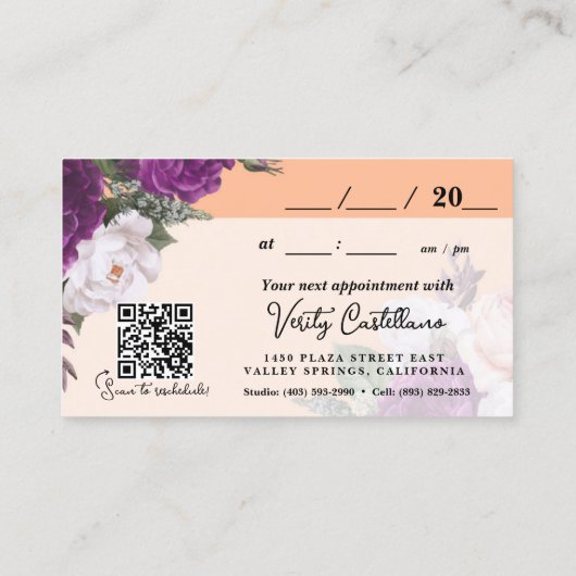  Perzik Bloemen Haar Stylist Afspraak QR Visitekaartje (Achterkant)