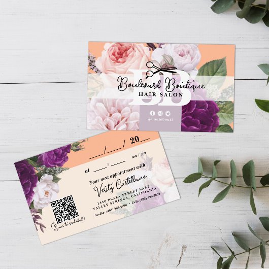  Perzik Bloemen Haar Stylist Afspraak QR Visitekaartje