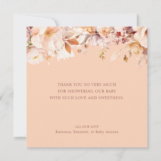 Perzik  Bloemen Herfst Baby shower Bedankkaart (Achterkant)