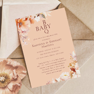 Perzik Bloemen Herfst BBQ Baby shower Kaart