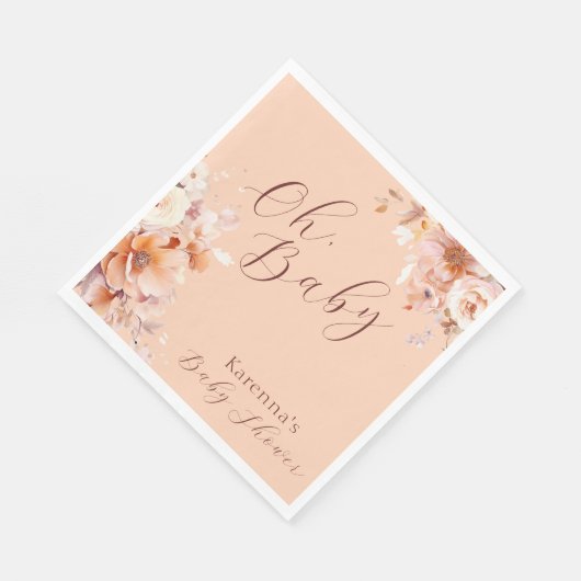 Perzik  Bloemen Herfst Oh Baby shower Servet (Hoek)