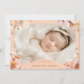 Perzik  Bloemen Herfst Twee Foto Geboorte Aankondiging (Voorkant)