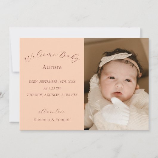 Perzik  Bloemen Herfst Twee Foto Geboorte Aankondiging (Achterkant)