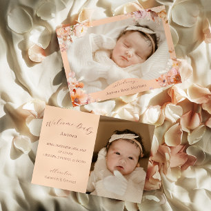 Perzik Bloemen Herfst Twee Foto Geboorte Aankondiging