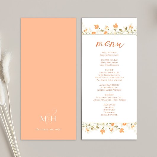 Perzik Bloemen Huwelijk Custom Menu