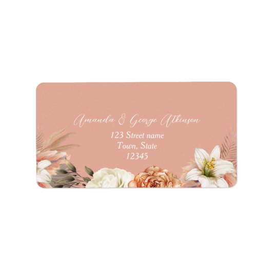 Perzik Bloemen Huwelijk Retouradres Label (Voorkant)