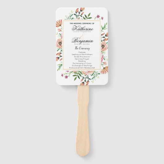 Perzik Bloemen Huwelijksprogramma Handwaaier (Voorkant)