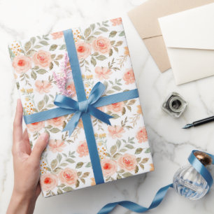 Perzik bloemen inpakpapier, Huwelijkscadeau verpak Cadeaupapier