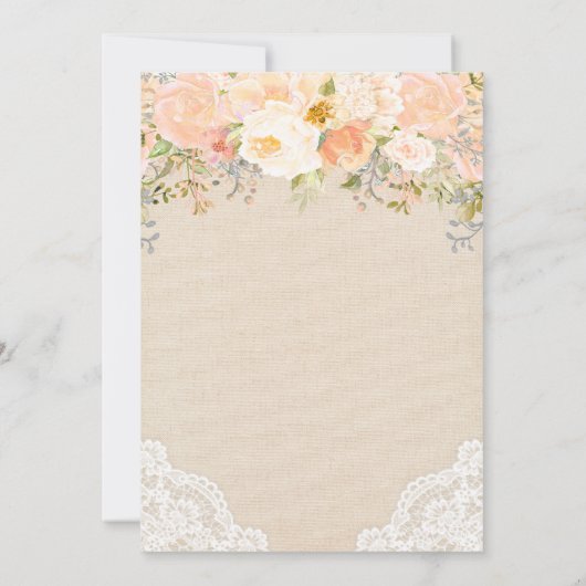 Perzik Bloemen Kant Bruiloft uitnodiging (Achterkant)